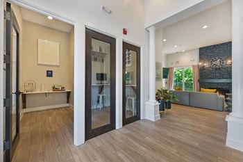A living room with wooden floor 